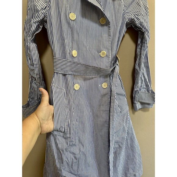 J Crew Womens Blue Striped Double-Breasted Cotton Trench Coat Pockets Size 2 - Picture 5 of 14